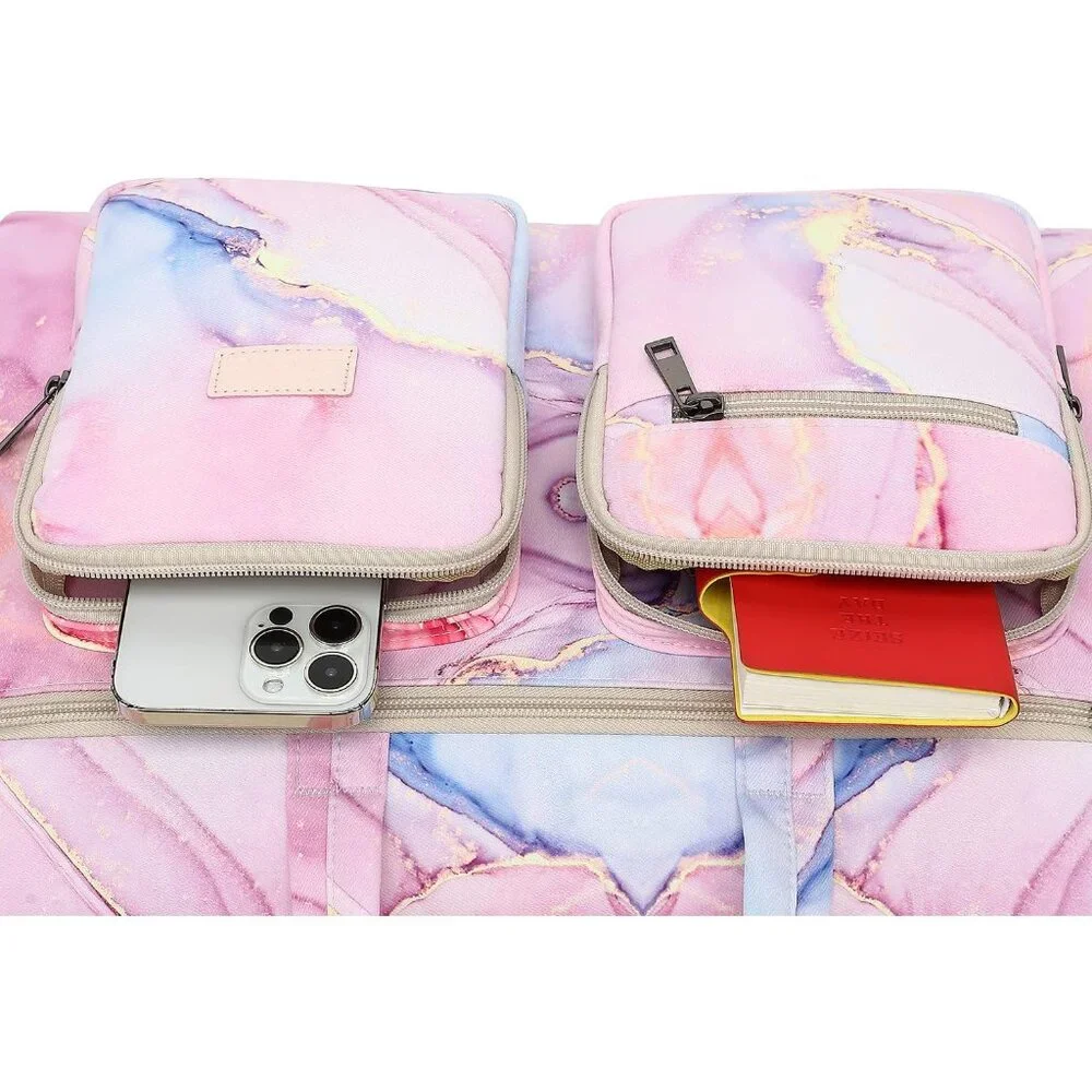 Pink Marble Laptop Tote Bag with Multiple Pockets